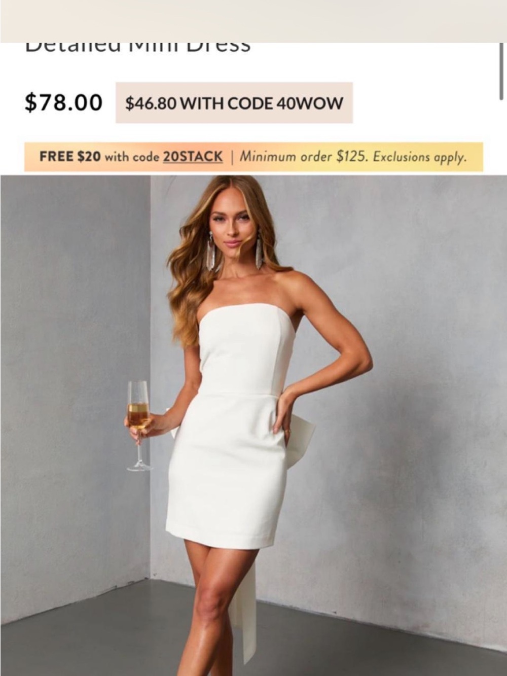 Vici White Strapless Mini Dress with Back Bow Detail
